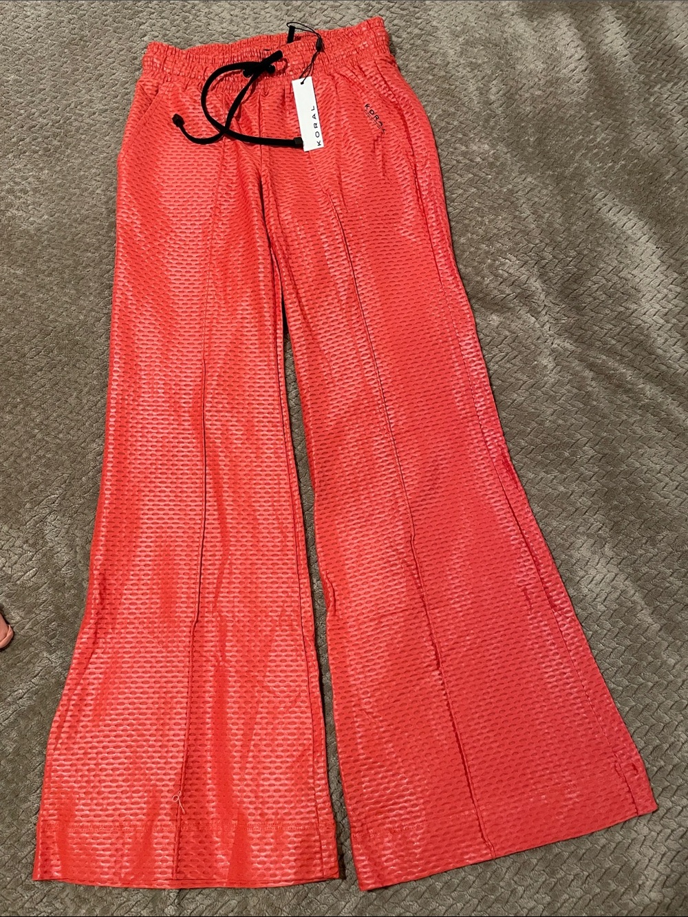 Koral Coral Pink Flared Jogger Pants with Black Drawstring